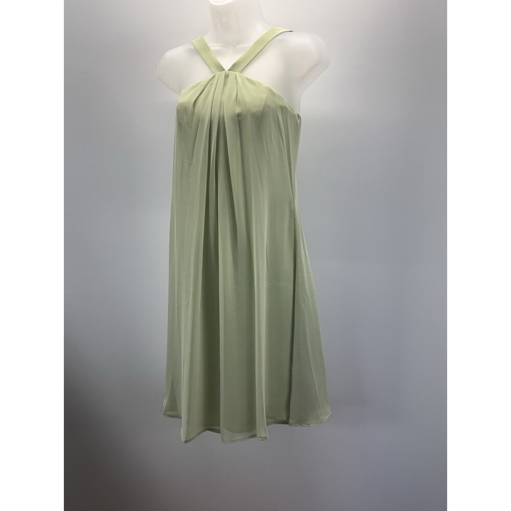 B2 Women's Green Satin Halter Crepe Back Mini Dress Size 2 - Picture 2 of 11